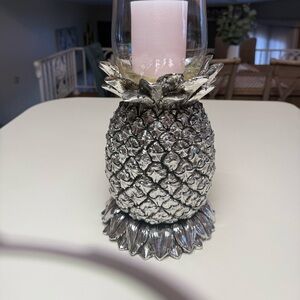 Homeworx Harry Slatkin Silver Pineapple Hurricane Candle Holder